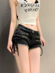 Ripped Zipper Denim Short