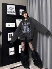 Distressed Skull Print Coat