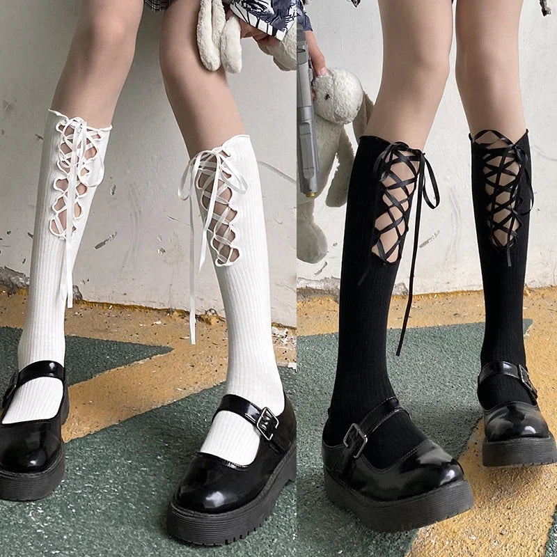 Gothic Black Calf Straps Hollow Sock Main image