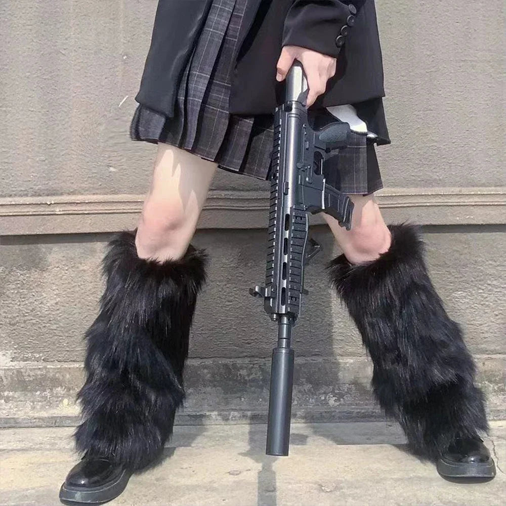 Gothic Faux Fur Plush Long Leg Sock