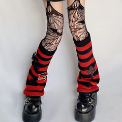 Gothic Cross Striped Knitted Sock