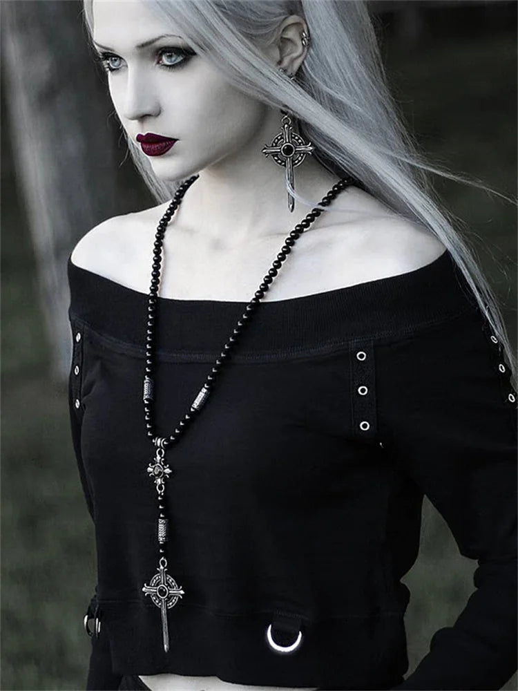 Vintage Punk Gothic Black Crop Hoodie