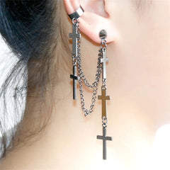 Unisex Punk Cross Tassel Chain Clip Earring