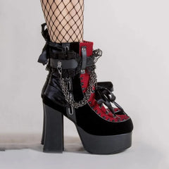 Chain Lace Up Bow Gothic High Heel