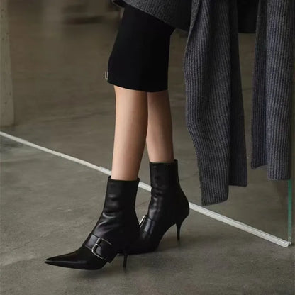Black Patent Leather Gothic Stiletto Ankle Boot