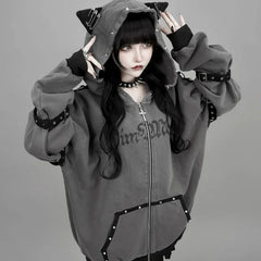 Rivet Detail Hooded Coat
