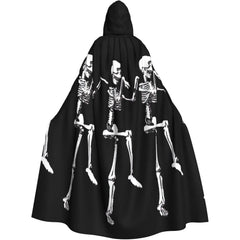 Skeleton Print Hooded Cloak