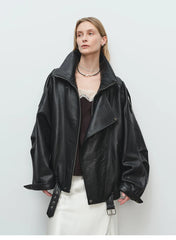Soft PU Leather Belted Jacket