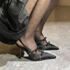 Satin Bowknot Gothic Rhinestones Mary Janes High Heel