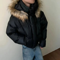 Fur Collar Quilted Hooded Coat