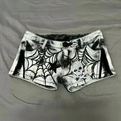 Spider Web Printed Denim Short