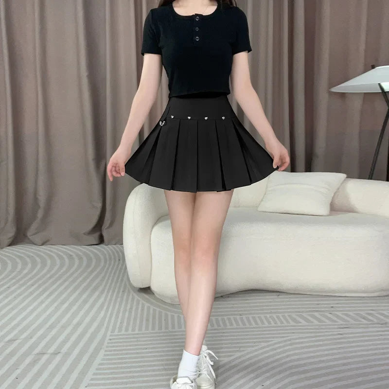 Rivet Pleated A-line Street Skirt