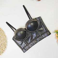 Black PU Leather Corset Crop Top