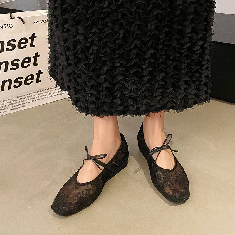 Mesh Lace Breathable Embroidery Comfort Mary Jane Flat