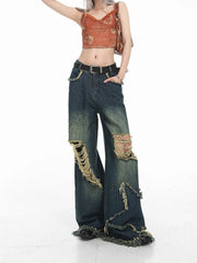 Dark Blue Gothic Ripped Denim Pant