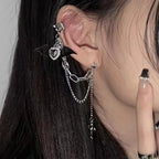 Gothic Demon Wings Cross Chain Stud Earring