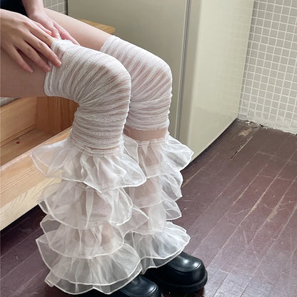 Gothic Lace Ruffles Over Knee Sock
