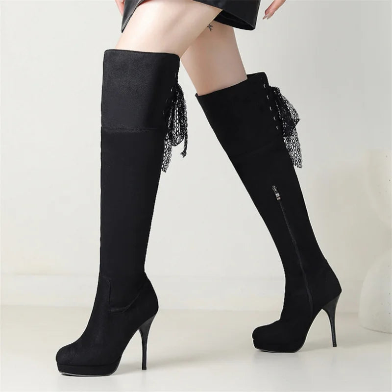 Sexy Flock Super High Heel Gothic Knee Boot Main image