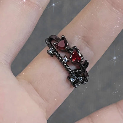 Gothic Red Crystal Spider Animal Star Ring