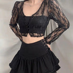 Long Sleeve Cropped Mesh Top