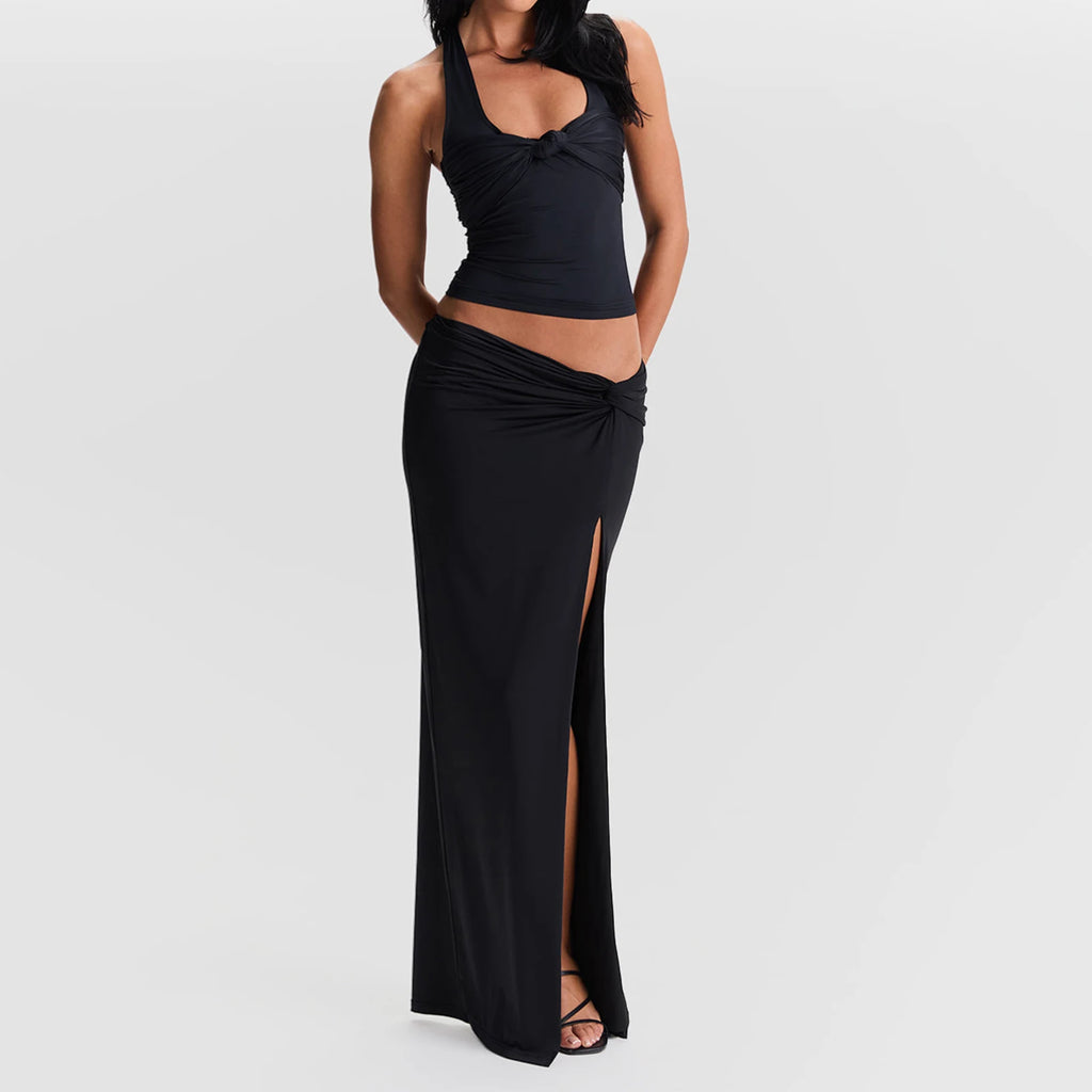 Knot Front Halter Neck Sexy Crop Top