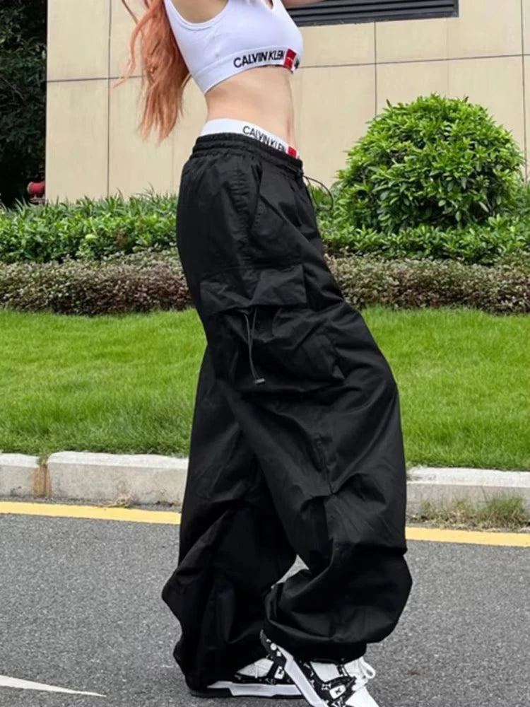 Y2K Gothic Parachute Black Pant