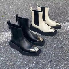 Metal Square Toe Platform Chelsea Gothic Short Boot