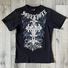 Skull Print Blue Cotton T-shirt