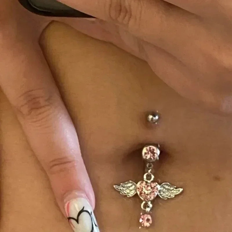 Angel Wings Pink Gothic Belly Ring Main image