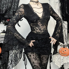 Lace Flare Sleeve Mesh Top