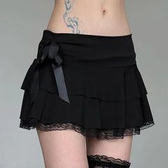 Low Waist Bow Stitching Mini Skirt