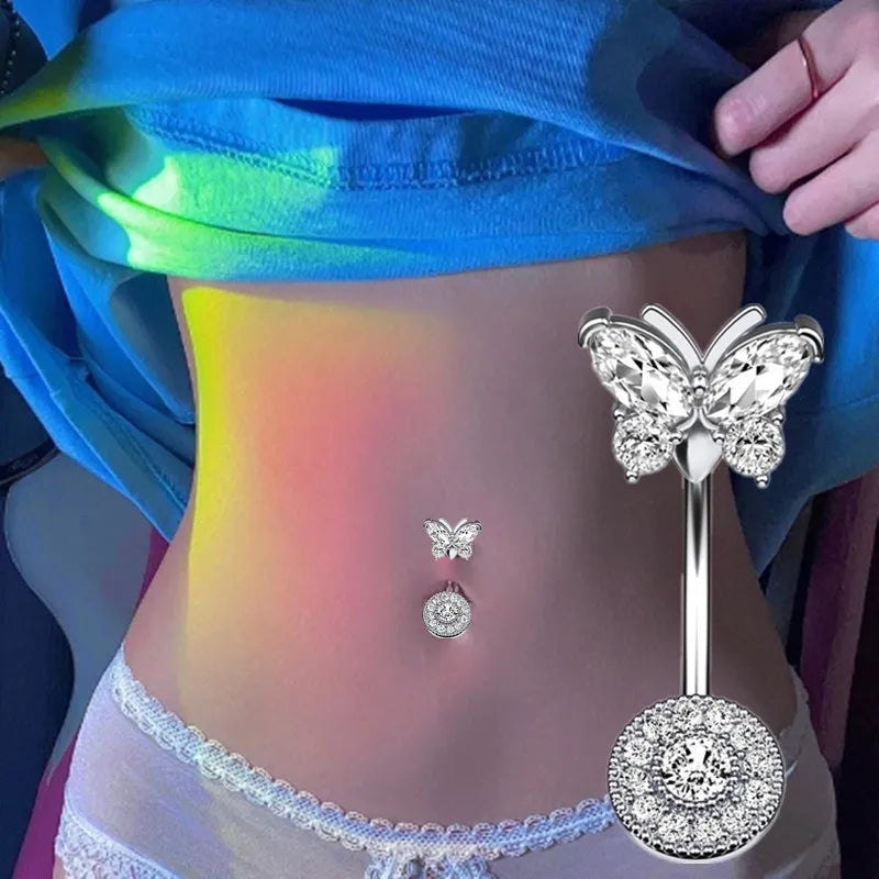 Butterfly Heart Dangle Gothic Belly Ring Main image