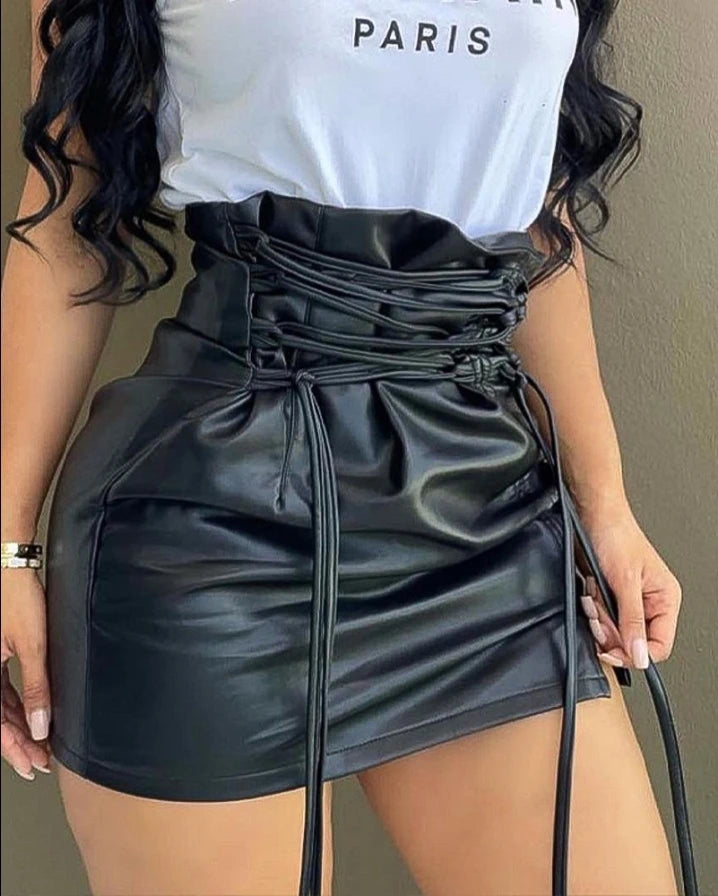 Lace-up PU Leather Mini Skirt Main image
