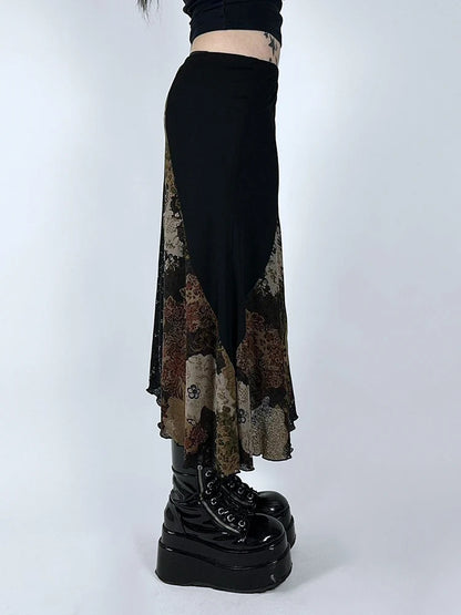 Floral Mesh Holiday Casual Skirt
