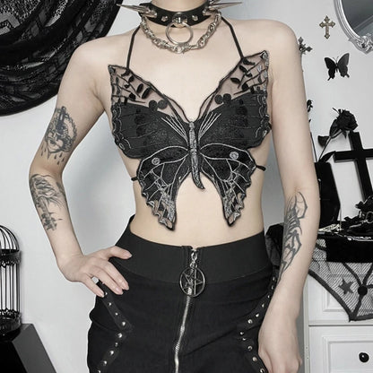Strappy Tied Lace Butterfly Crop Top