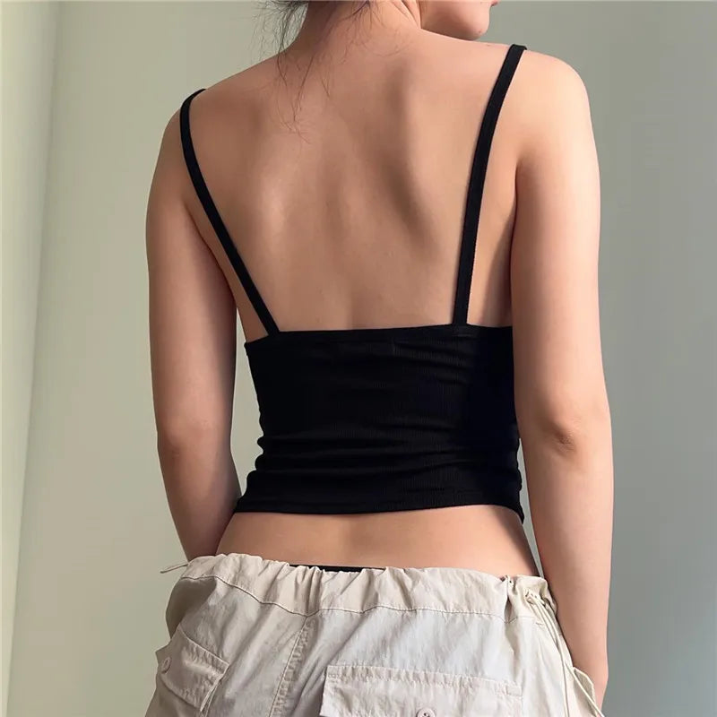Spaghetti Straps Ruched Casual Backless Crop Top
