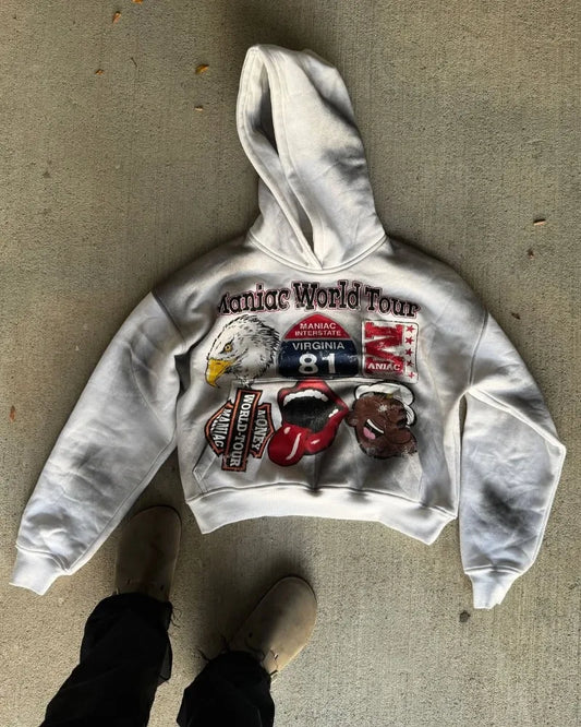 Gothic Pattern Letter Zip Hoodie