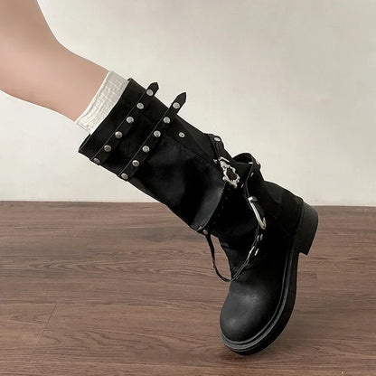 Designer Rivet Punk Gothic High Heel Platform Boot