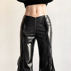 High Waist Gothic Faux PU Mesh Pant