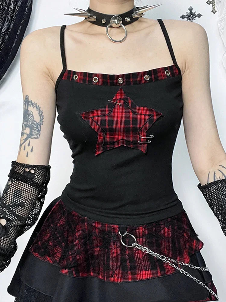 Y2K Plaid Patchwork Cyber Punk Crop Top