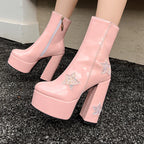 Patent Leather Sequin Platform Gothic Zipper Short Boot