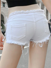 Ripped Lace-Up Denim Short