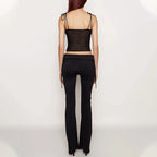 Slim Fit Mesh Perspective Pleated Tank Crop Top