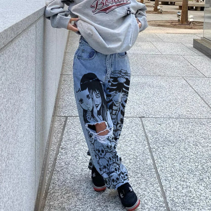 High Waist Ripped Gothic Denim Pant