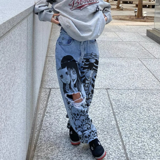 High Waist Ripped Gothic Denim Pant
