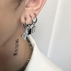 Cubic Zirconia Cross Hoop Dangle Earring