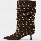 Sexy Rivet Pleated High Heel Pointed Gothic Boot