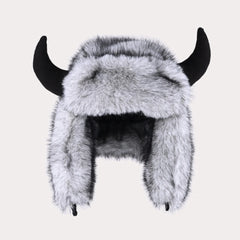 Faux Fur Ox Horn Ear Protection Pilot Hat