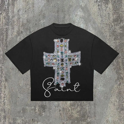 Gothic Retro Cross Pattern Cotton T-shirt
