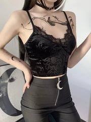 Lace Patchwork Velvet Crop Corset